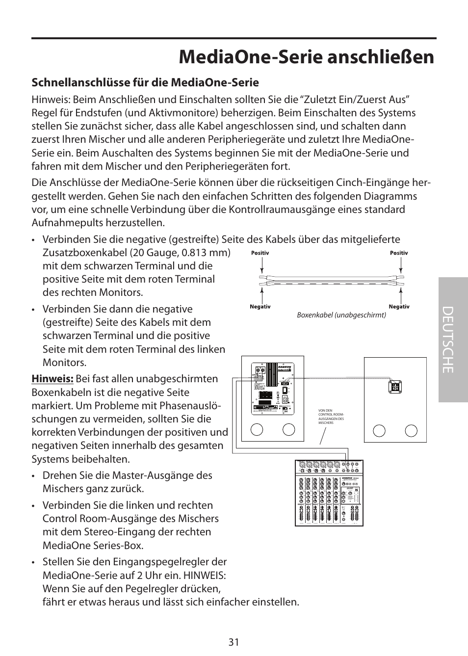 Mediaone-serie anschließen, Deut sche, Schnellanschlüsse für die mediaone-serie | Samson MediaOne 3a User Manual | Page 37 / 72