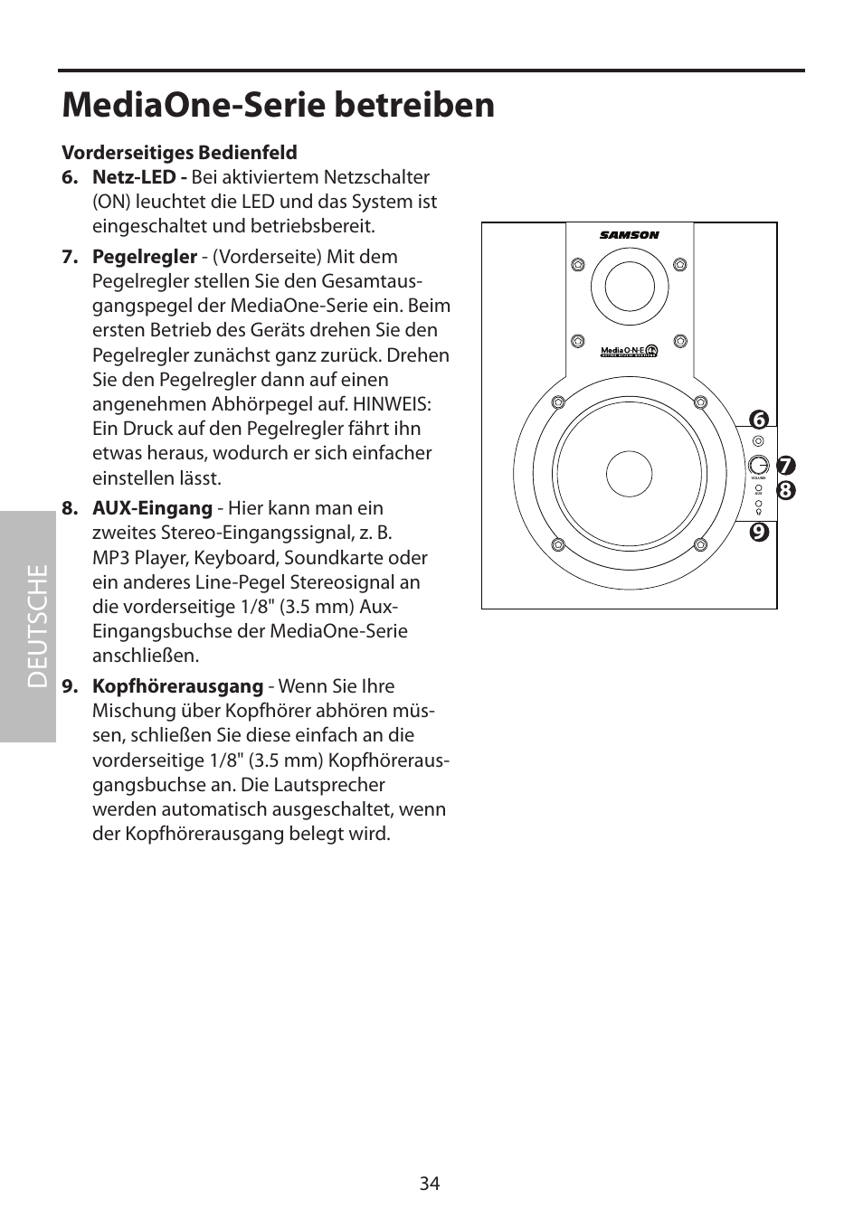 Mediaone-serie betreiben, Deut sche | Samson MediaOne 3a User Manual | Page 40 / 72