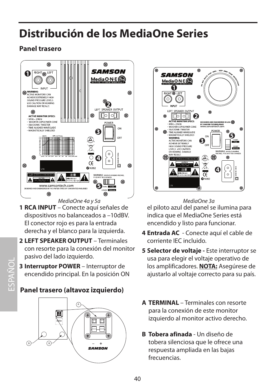Distribución de los mediaone series, Esp añol | Samson MediaOne 3a User Manual | Page 46 / 72