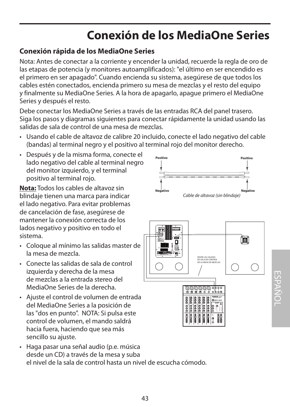 Conexión de los mediaone series, Esp añol, Conexión rápida de los mediaone series | Samson MediaOne 3a User Manual | Page 49 / 72