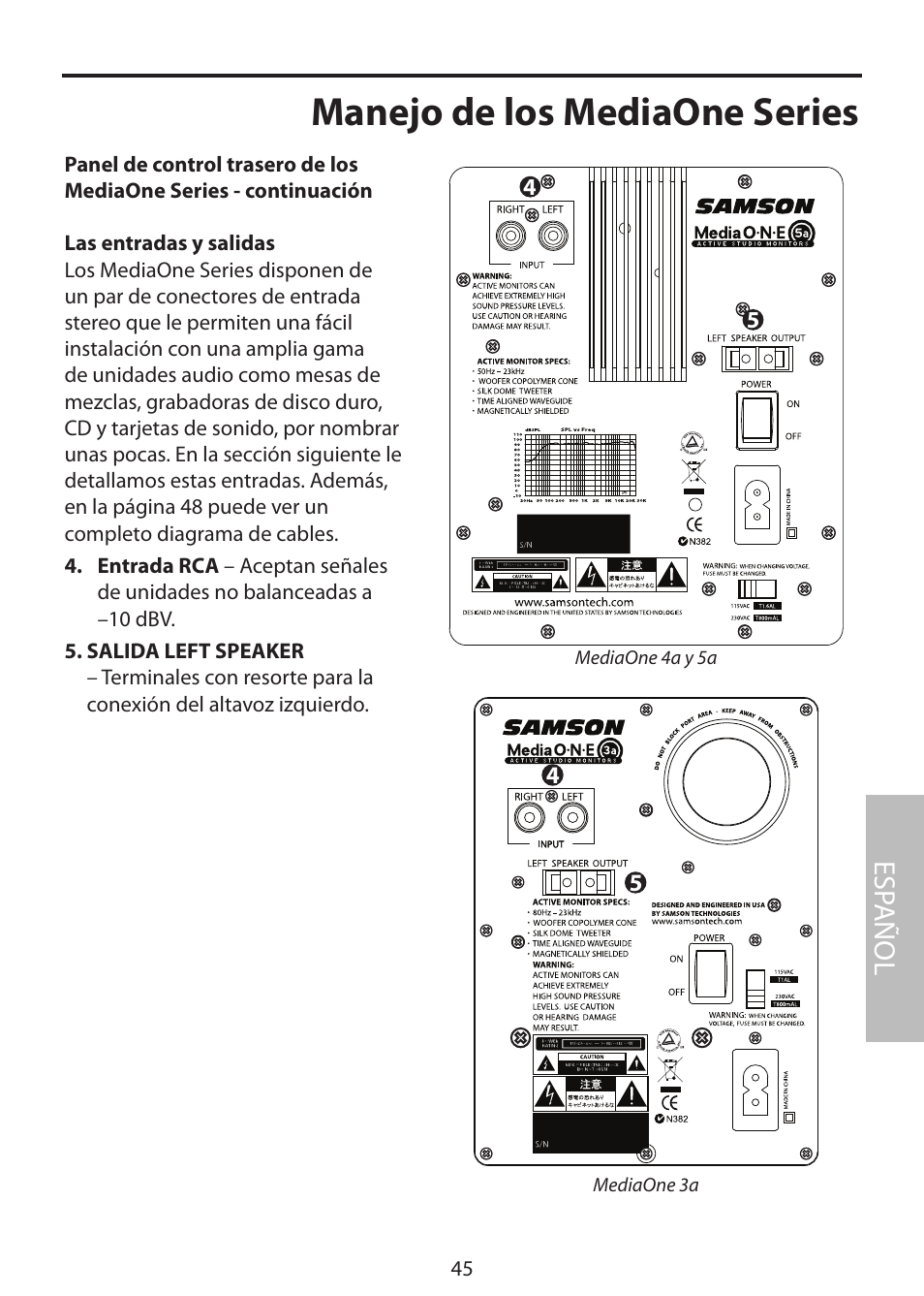 Manejo de los mediaone series, Esp añol | Samson MediaOne 3a User Manual | Page 51 / 72