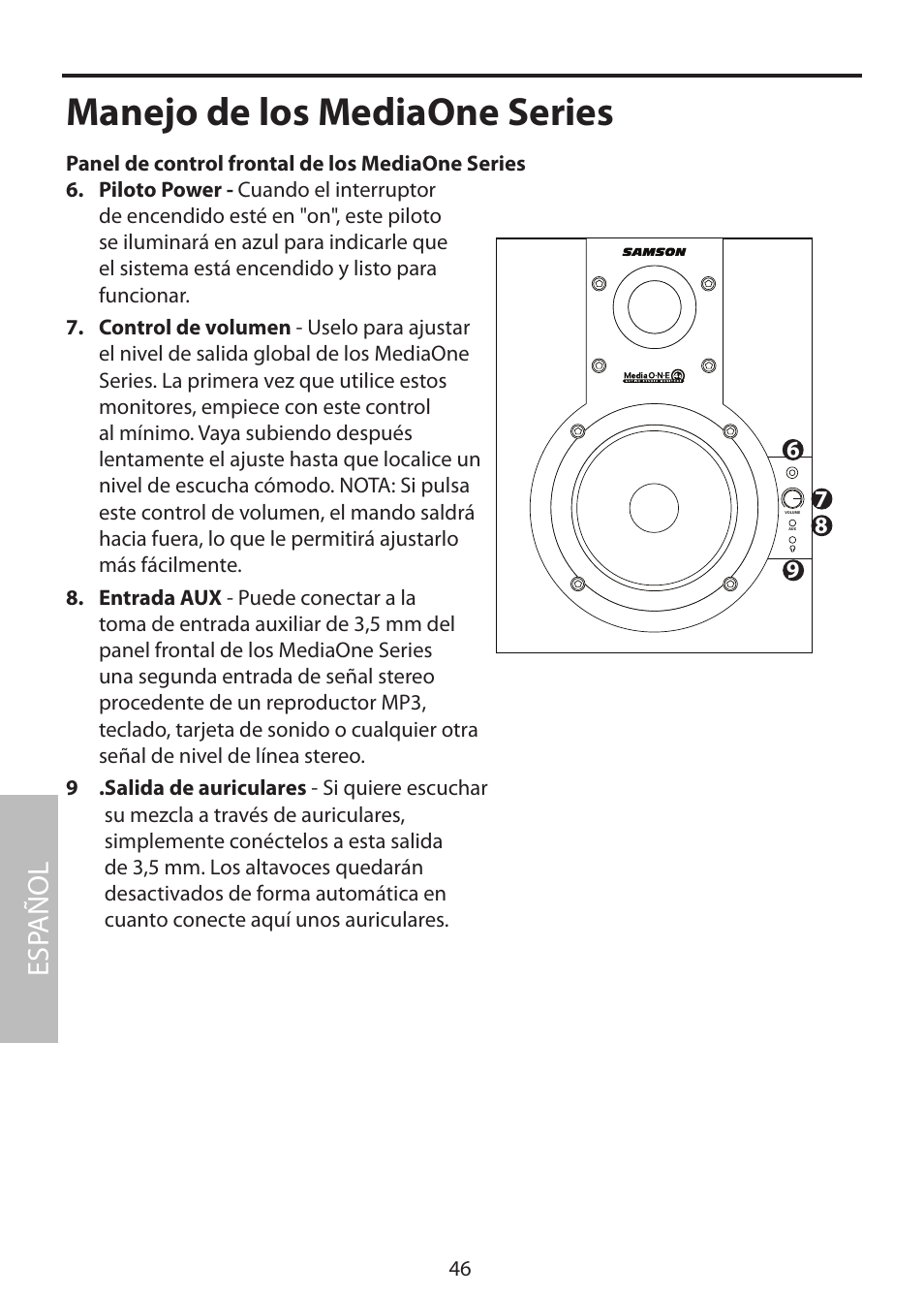Manejo de los mediaone series, Esp añol | Samson MediaOne 3a User Manual | Page 52 / 72