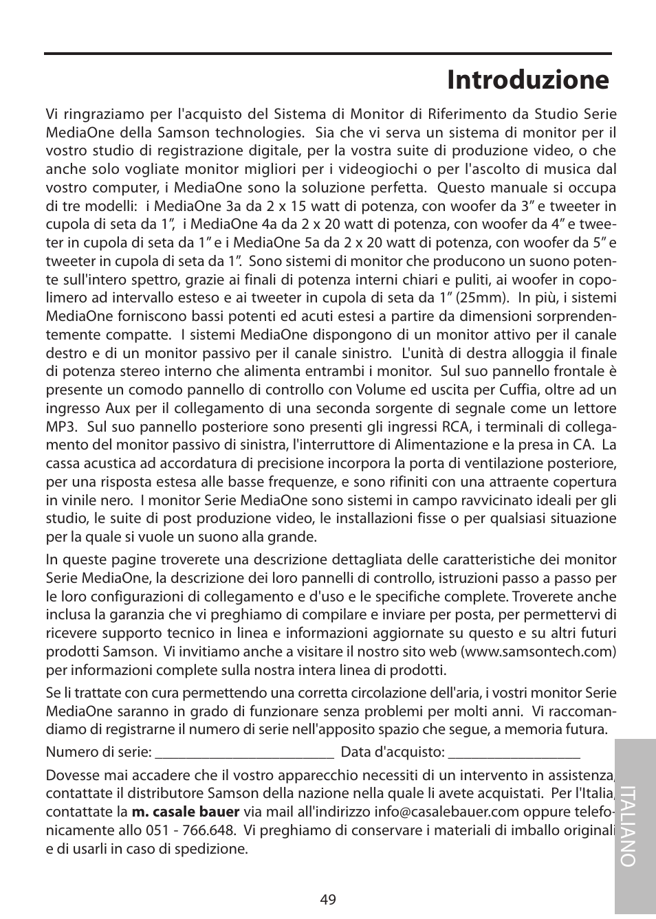 Introduzione, It aliano | Samson MediaOne 3a User Manual | Page 55 / 72