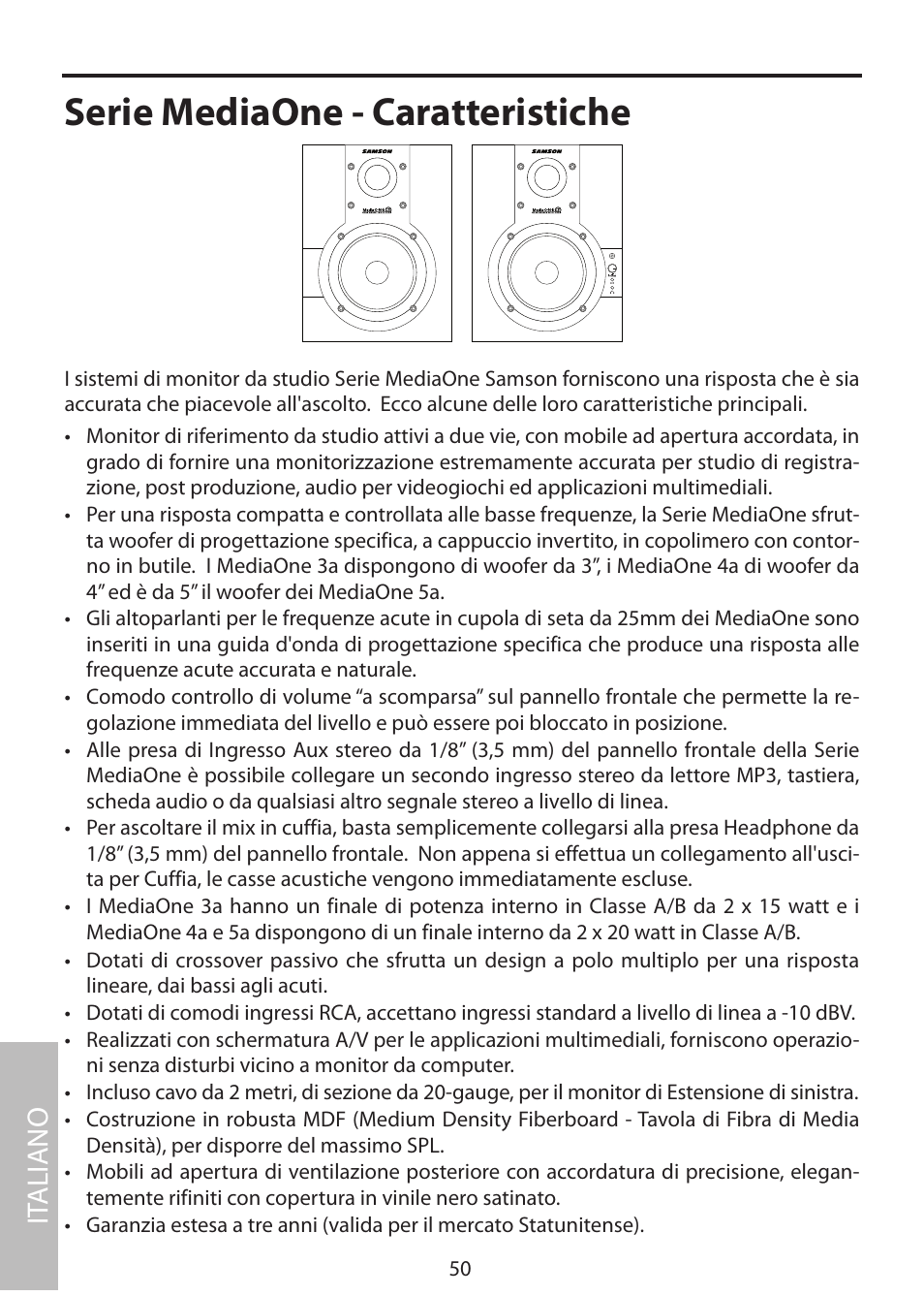 Serie mediaone - caratteristiche, It aliano | Samson MediaOne 3a User Manual | Page 56 / 72