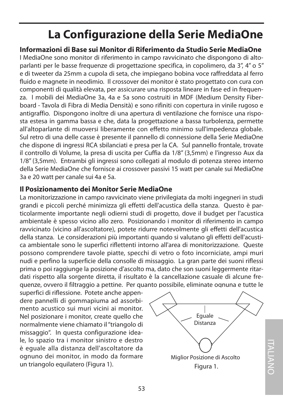 La configurazione della serie mediaone, Il posizionamento dei monitor serie mediaone, It aliano | Samson MediaOne 3a User Manual | Page 59 / 72