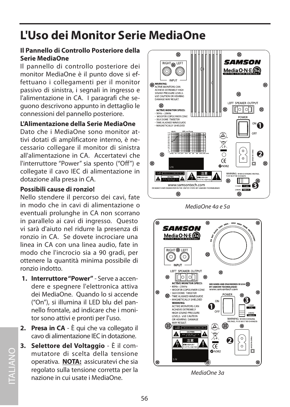 L'uso dei monitor serie mediaone, It aliano | Samson MediaOne 3a User Manual | Page 62 / 72