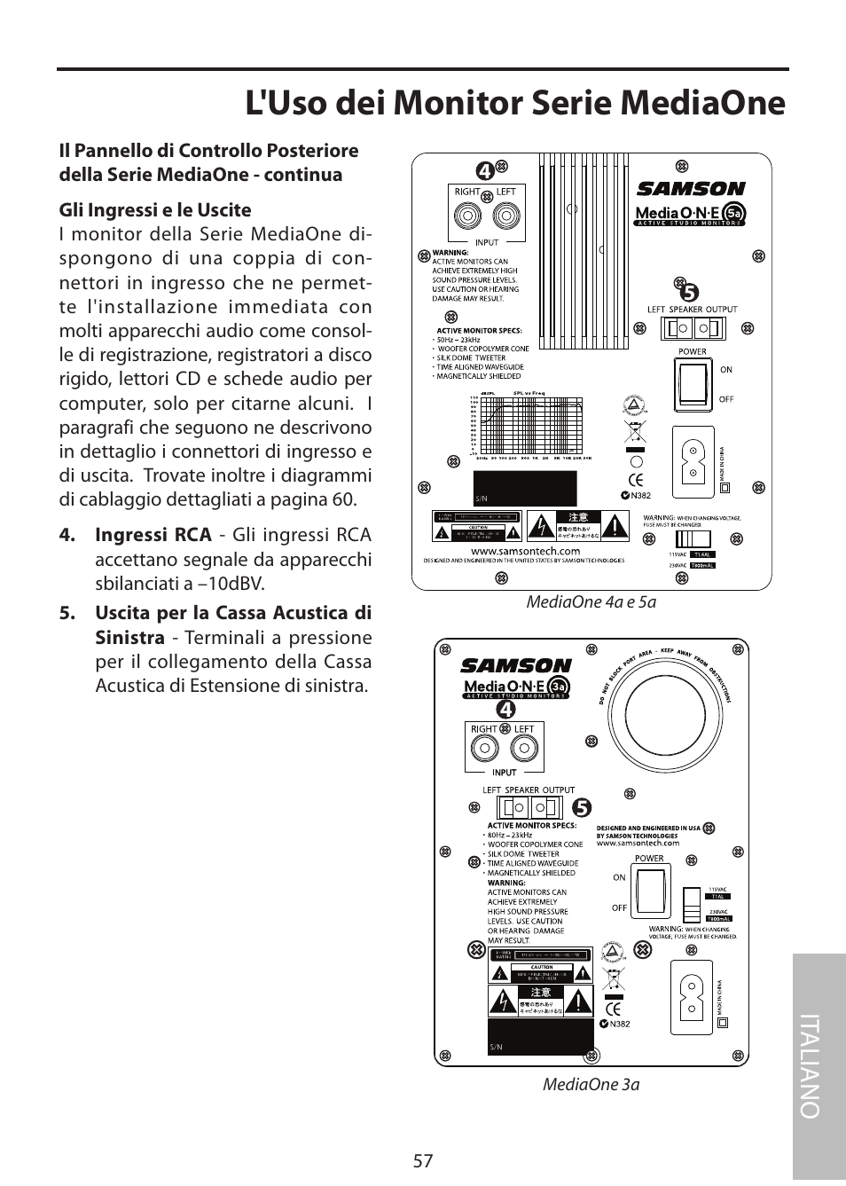 L'uso dei monitor serie mediaone, It aliano | Samson MediaOne 3a User Manual | Page 63 / 72