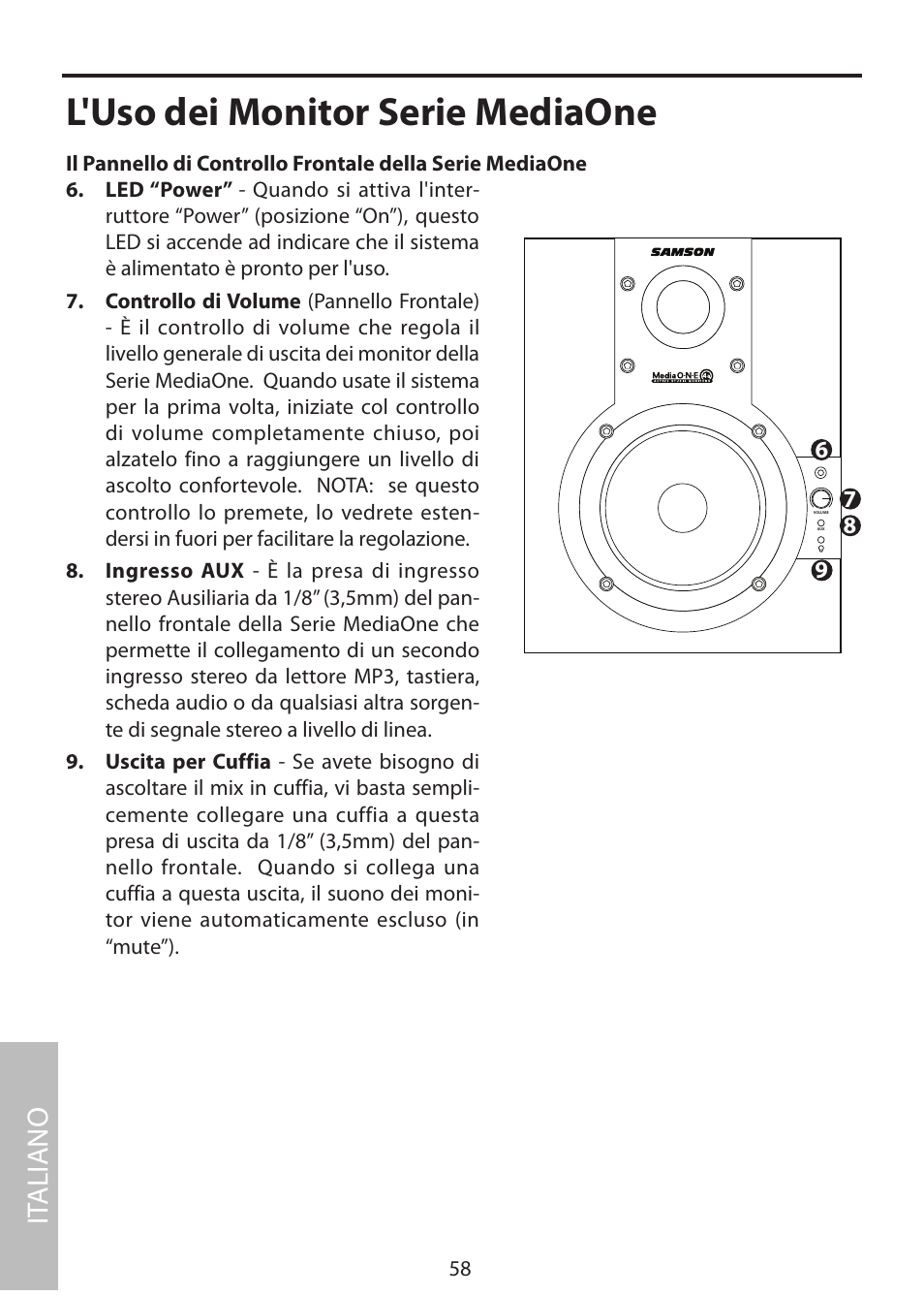 L'uso dei monitor serie mediaone, It aliano | Samson MediaOne 3a User Manual | Page 64 / 72