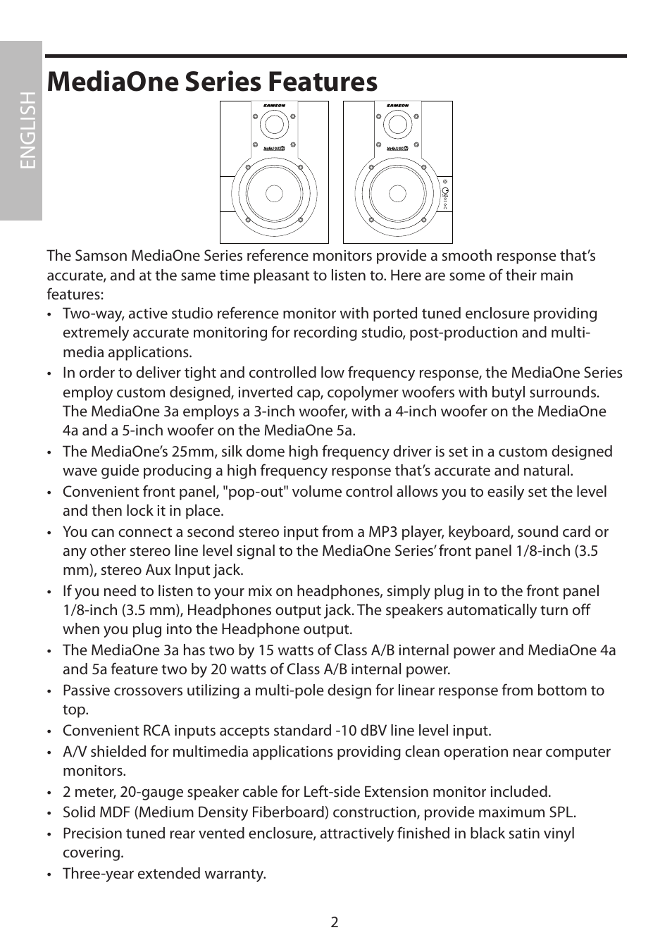 Mediaone series features, English | Samson MediaOne 3a User Manual | Page 8 / 72