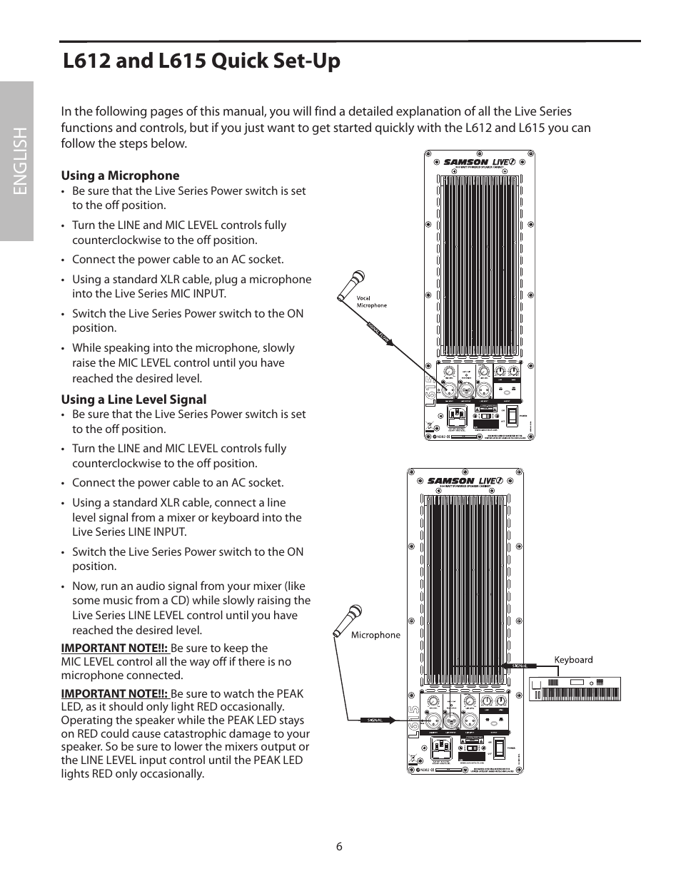 L612 and l615 quick set-up, English | Samson L1215 User Manual | Page 10 / 76