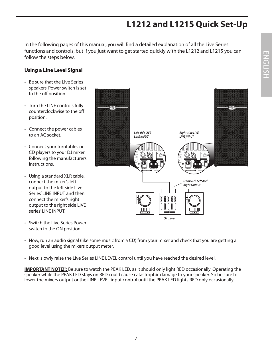L1212 and l1215 quick set-up, English | Samson L1215 User Manual | Page 11 / 76