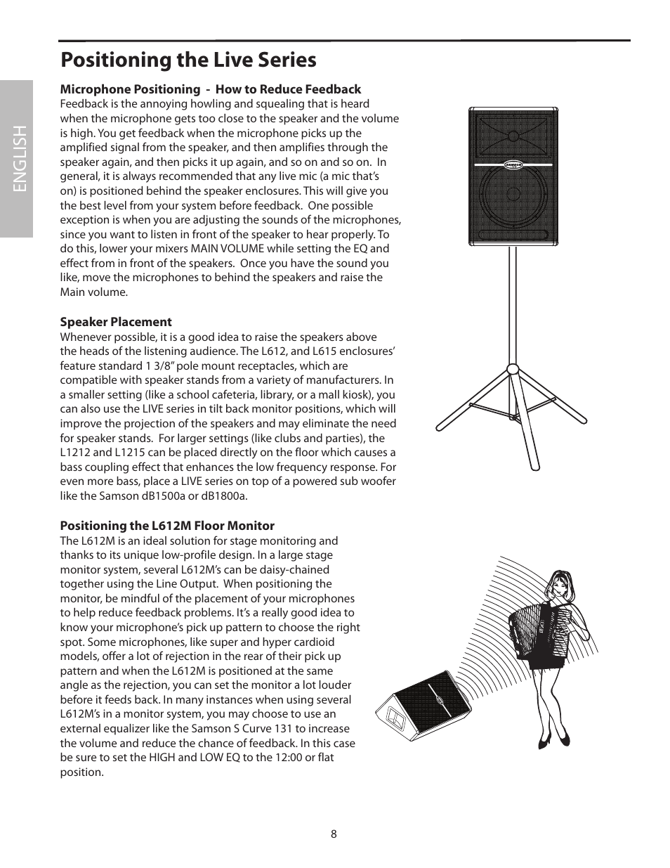 Positioning the live series, English | Samson L1215 User Manual | Page 12 / 76