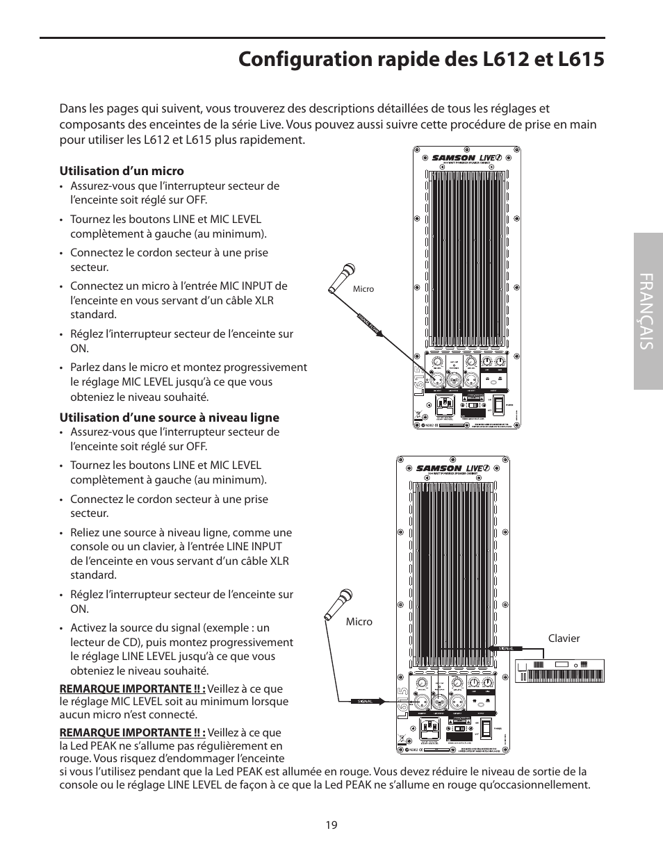 Configuration rapide des l612 et l615, Fr anç ais | Samson L1215 User Manual | Page 23 / 76