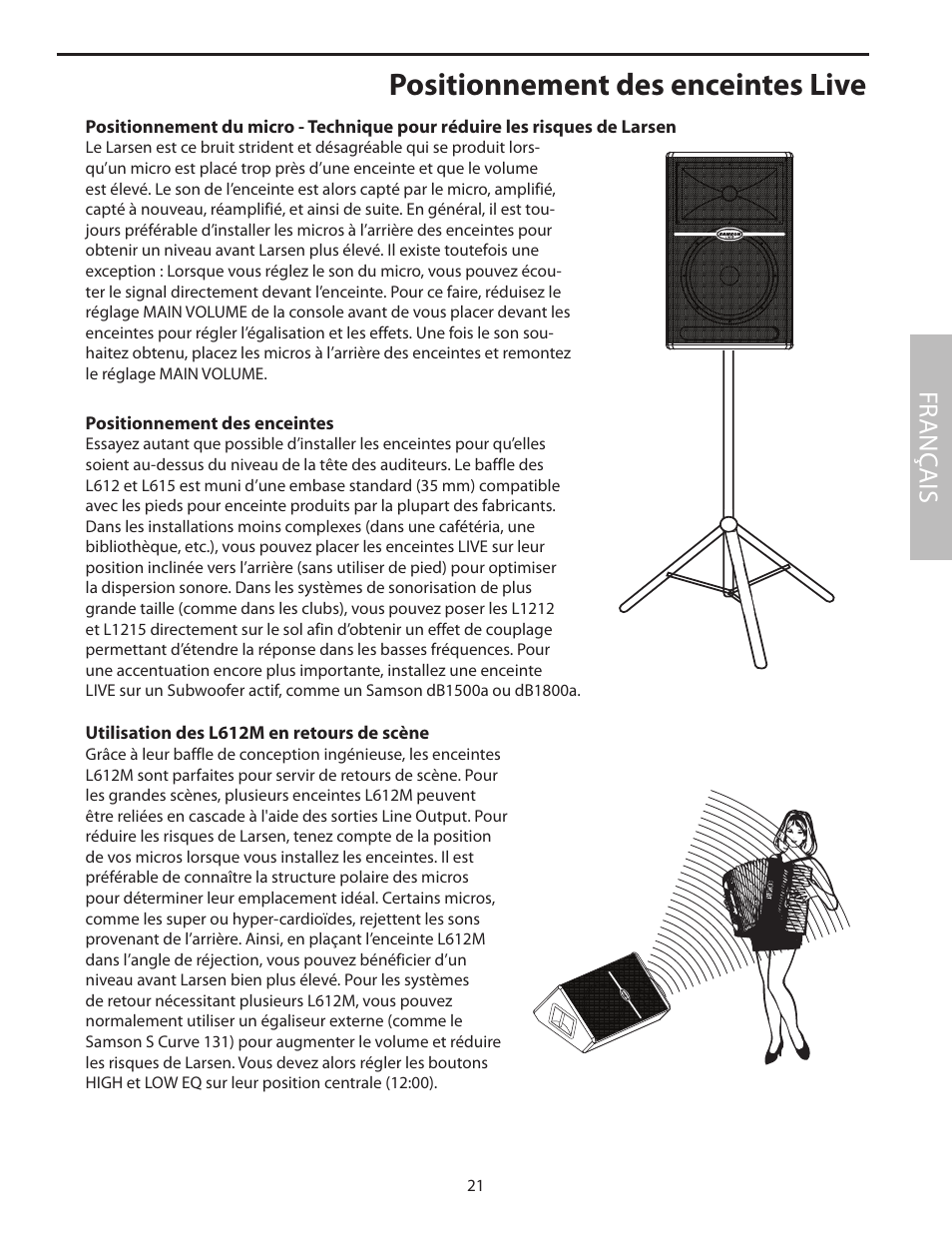 Positionnement des enceintes live, Fr anç ais | Samson L1215 User Manual | Page 25 / 76