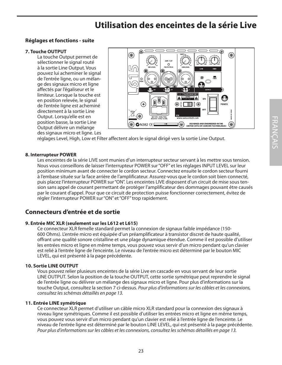 Utilisation des enceintes de la série live, Fr anç ais | Samson L1215 User Manual | Page 27 / 76