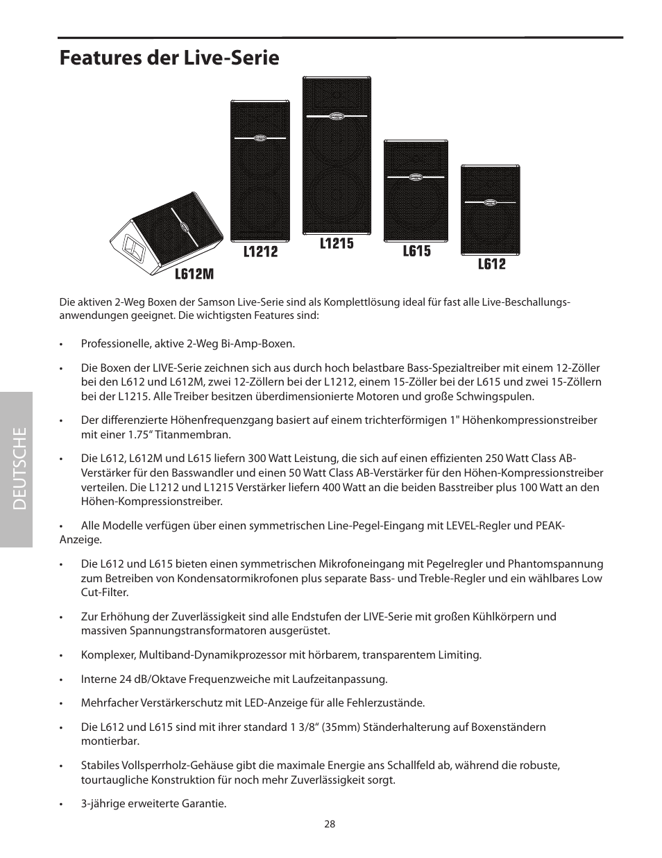 Features der live-serie, Deut sche | Samson L1215 User Manual | Page 32 / 76