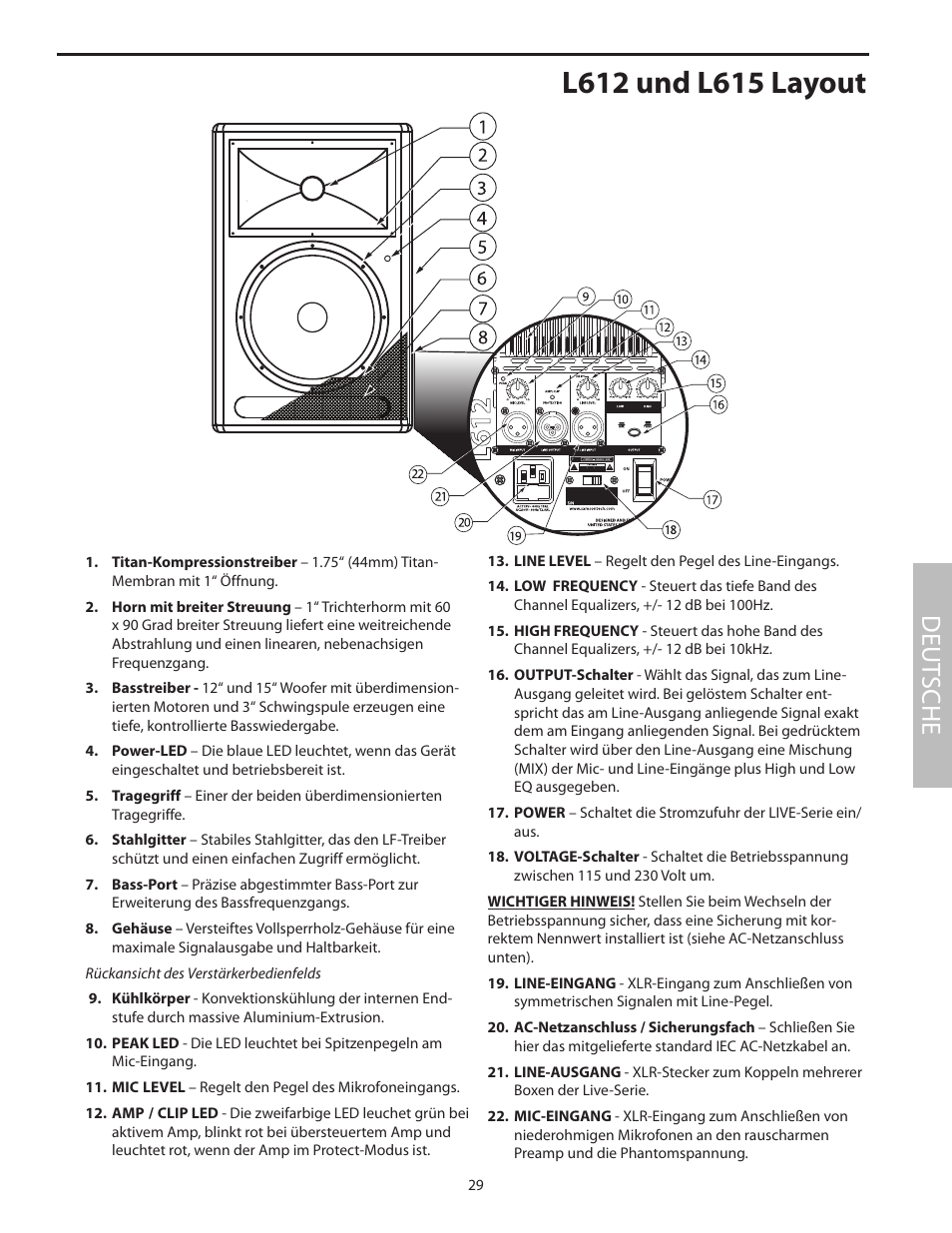 L612 und l615 layout, Deut sche | Samson L1215 User Manual | Page 33 / 76