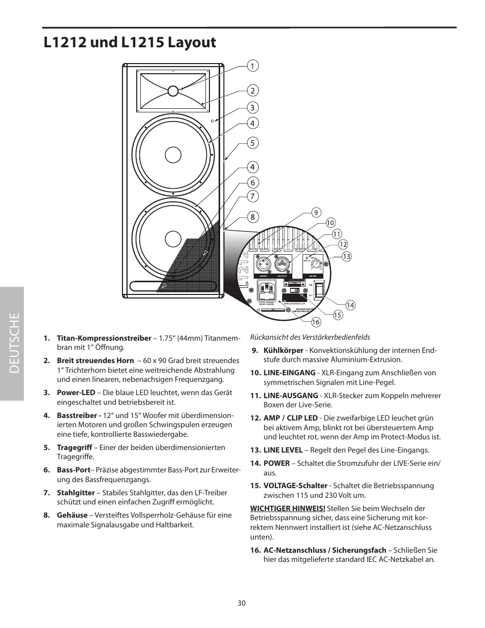 L1212 und l1215 layout, Deut sche | Samson L1215 User Manual | Page 34 / 76