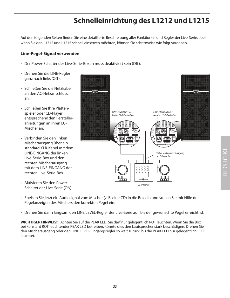 Schnelleinrichtung des l1212 und l1215, Deut sche | Samson L1215 User Manual | Page 37 / 76