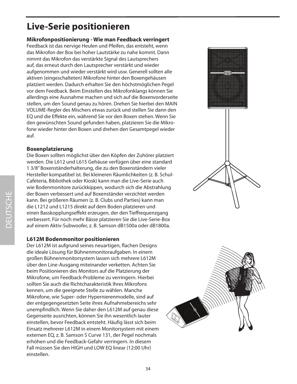 Live-serie positionieren, Deut sche | Samson L1215 User Manual | Page 38 / 76