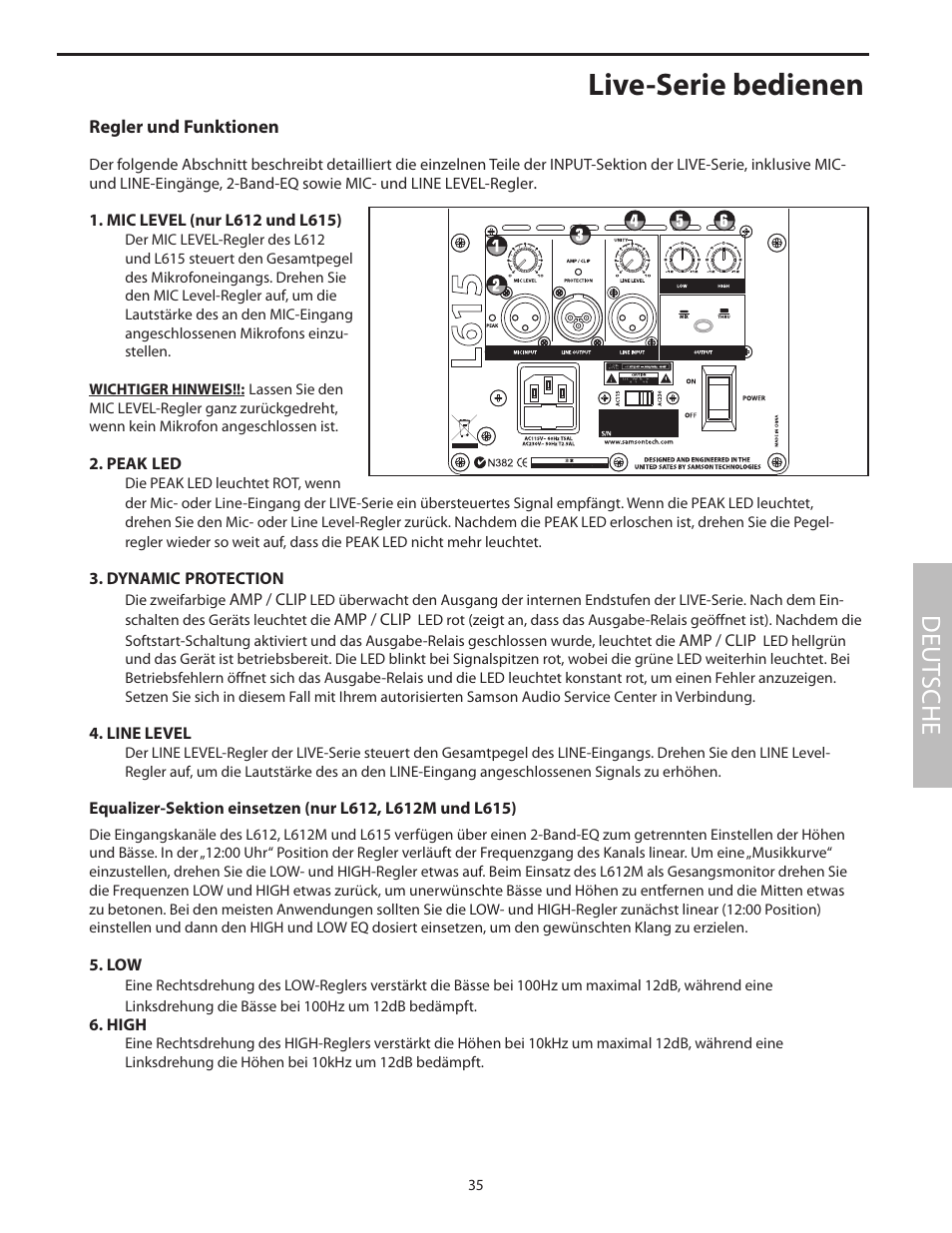 Live-serie bedienen, Deut sche | Samson L1215 User Manual | Page 39 / 76
