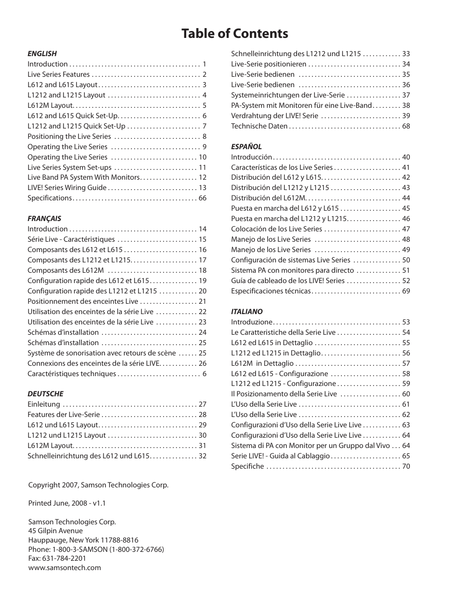 Samson L1215 User Manual | Page 4 / 76