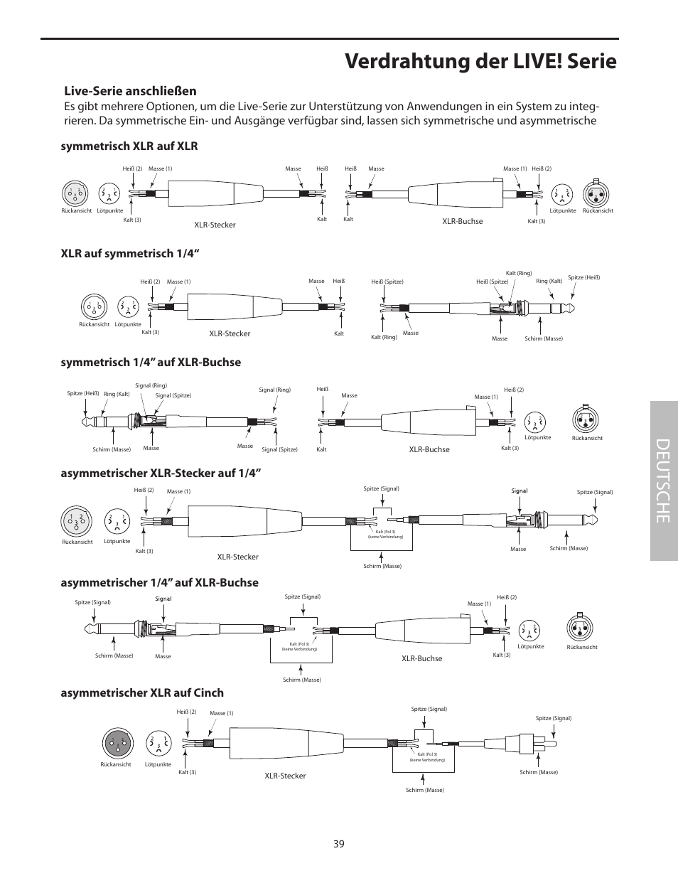 Verdrahtung der live! serie, Deut sche, Live-serie anschließen | Samson L1215 User Manual | Page 43 / 76