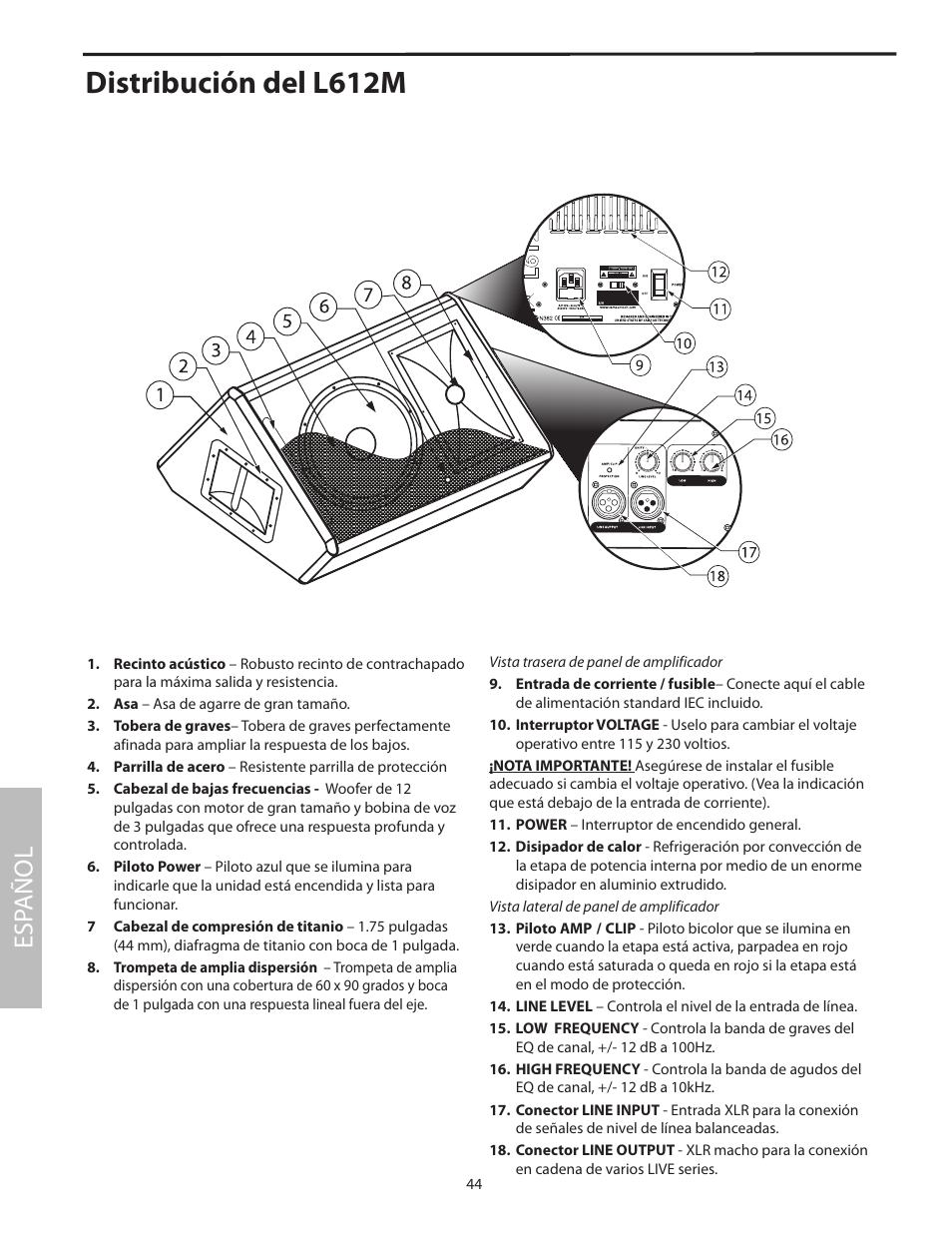 Distribución del l612m, Esp añol | Samson L1215 User Manual | Page 48 / 76