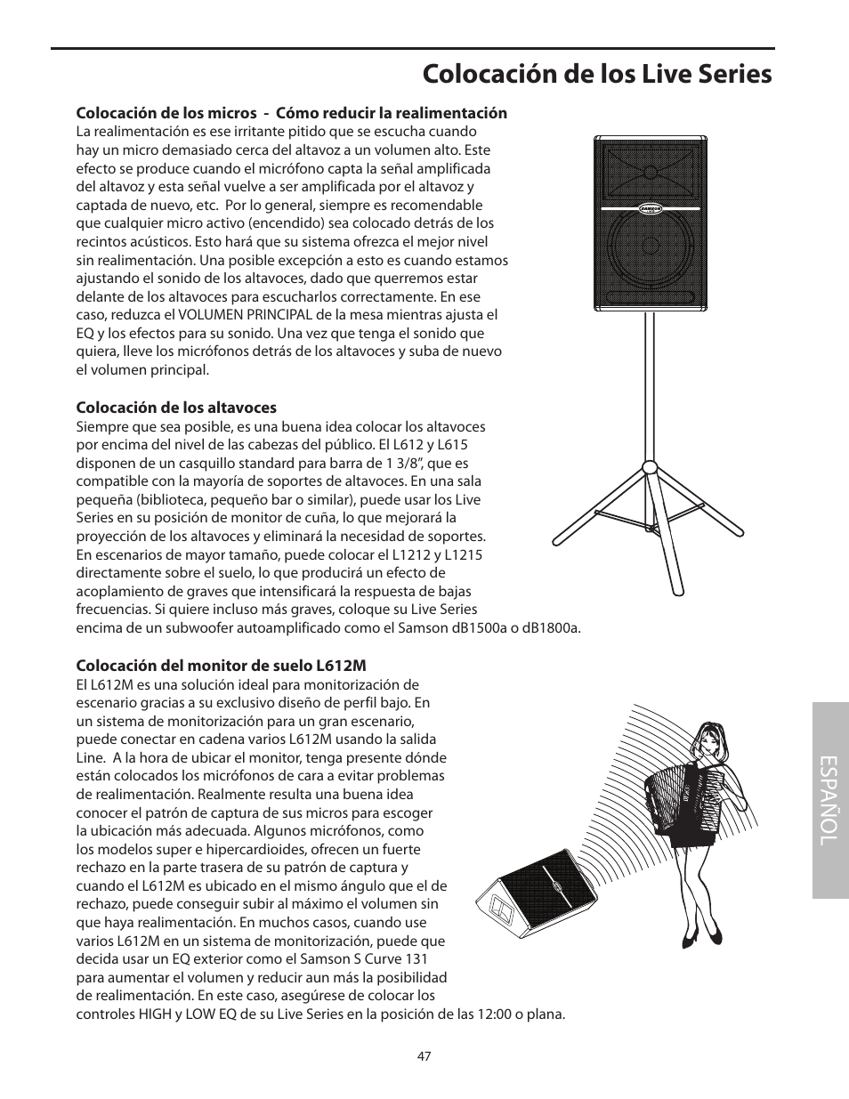 Colocación de los live series, Esp añol | Samson L1215 User Manual | Page 51 / 76