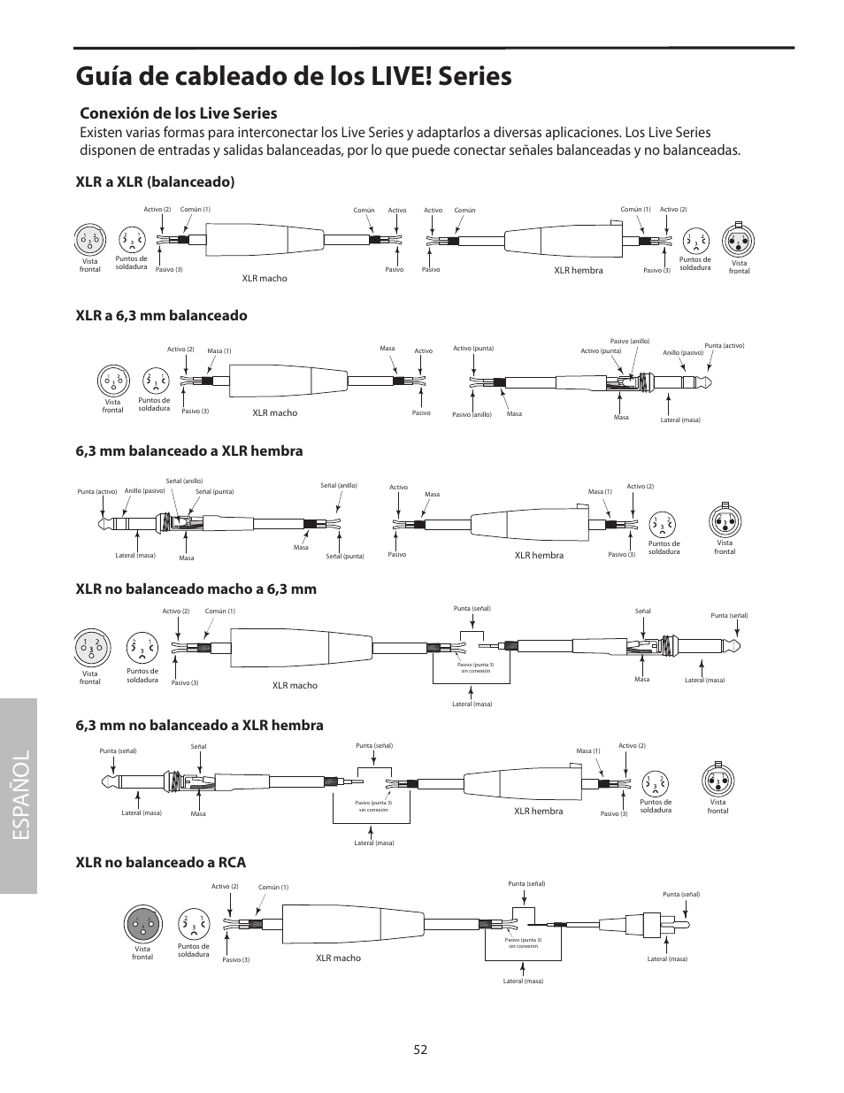 Guía de cableado de los live! series, Esp añol, Conexión de los live series | Samson L1215 User Manual | Page 56 / 76