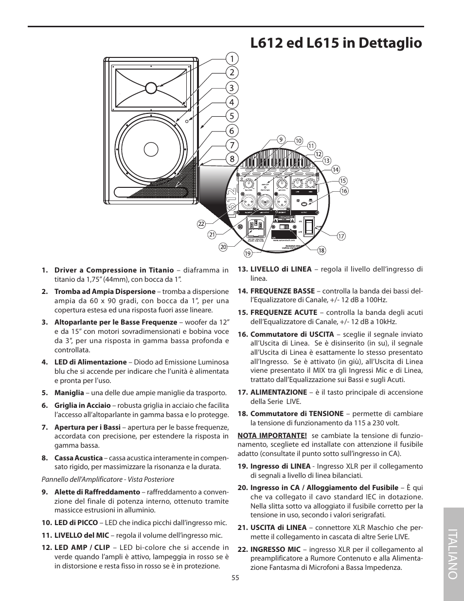L612 ed l615 in dettaglio, It aliano | Samson L1215 User Manual | Page 59 / 76
