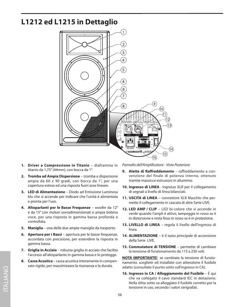 L1212 ed l1215 in dettaglio, It aliano | Samson L1215 User Manual | Page 60 / 76