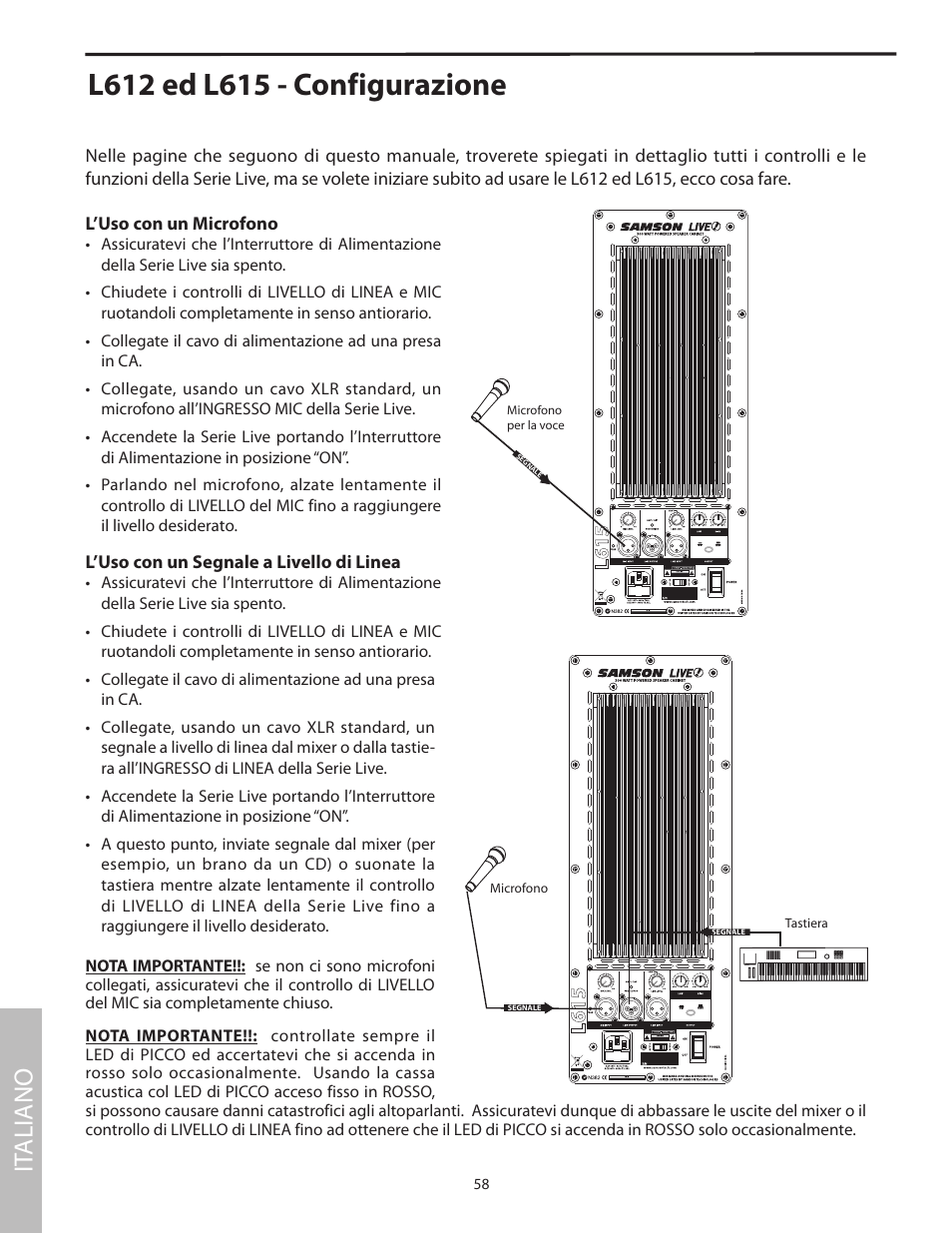 L612 ed l615 - configurazione, It aliano | Samson L1215 User Manual | Page 62 / 76