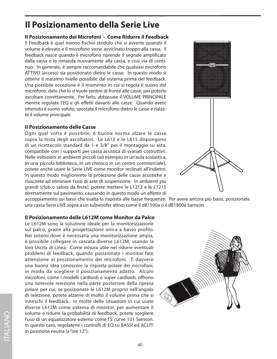 Il posizionamento della serie live, It aliano | Samson L1215 User Manual | Page 64 / 76