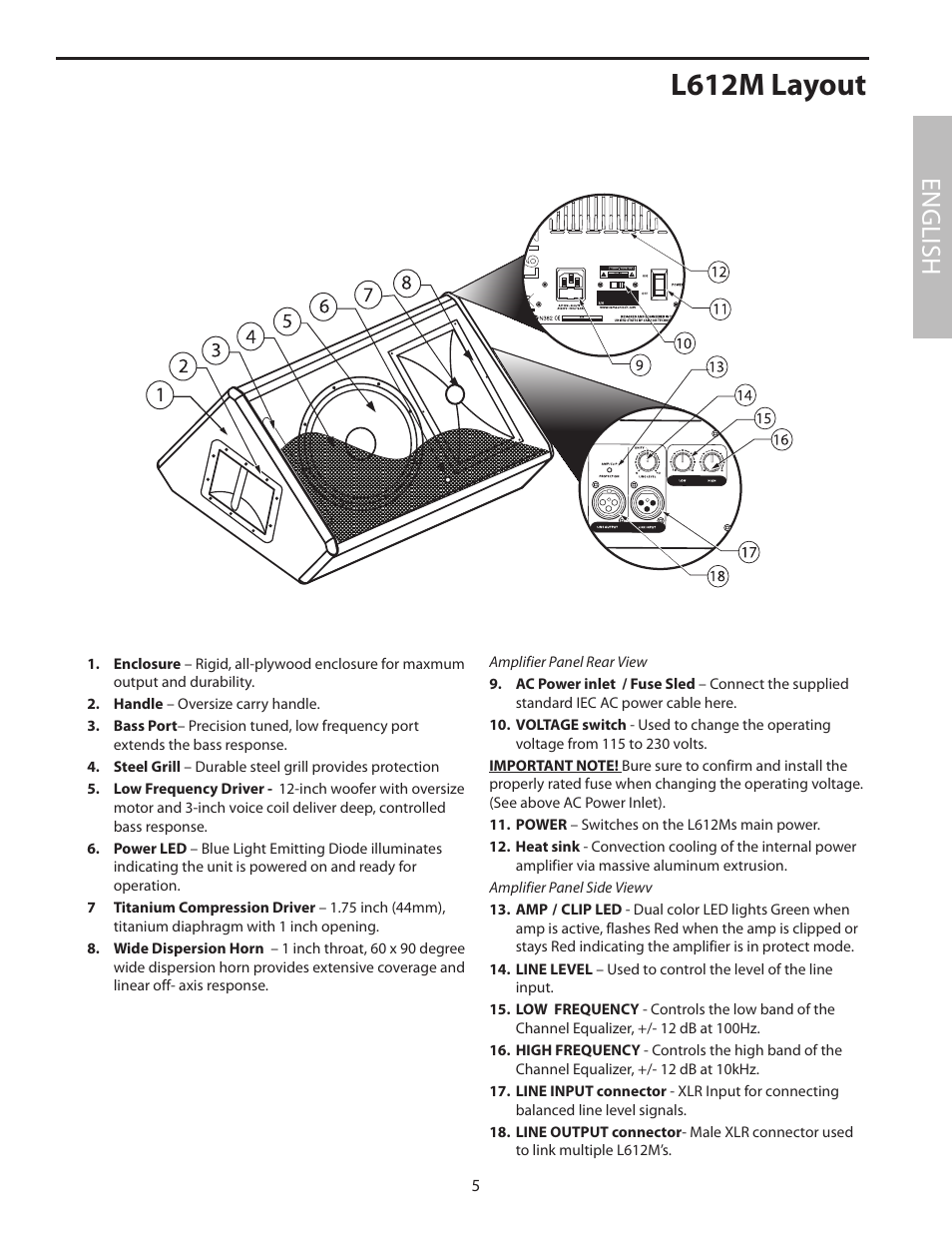 L612m layout, English | Samson L1215 User Manual | Page 9 / 76