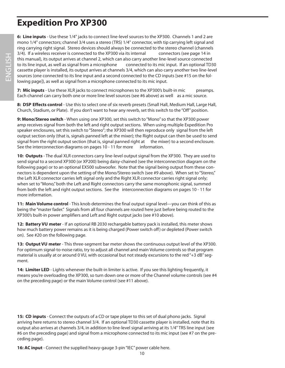 Expedition pro xp300, English | Samson XP100 User Manual | Page 12 / 60