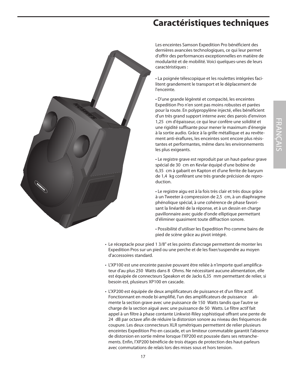 Caractéristiques techniques, Fr anç ais | Samson XP100 User Manual | Page 19 / 60