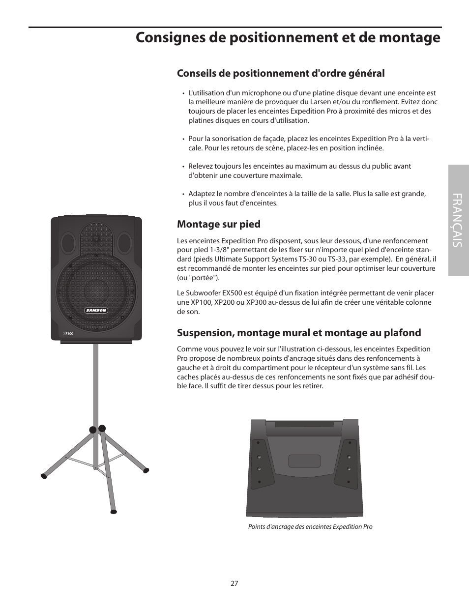 Consignes de positionnement et de montage, Fr anç ais | Samson XP100 User Manual | Page 29 / 60