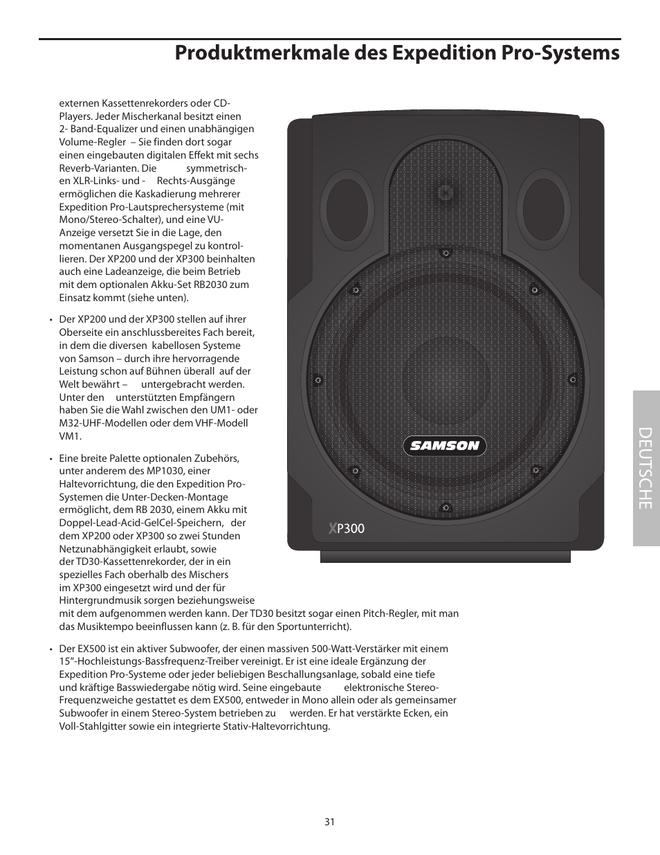 Produktmerkmale des expedition pro-systems, Deut sche | Samson XP100 User Manual | Page 33 / 60