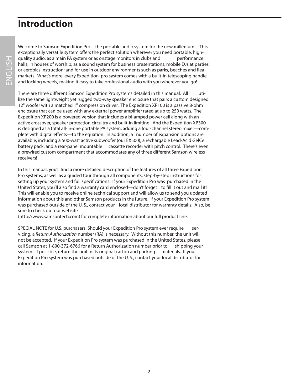 Introduction, English | Samson XP100 User Manual | Page 4 / 60