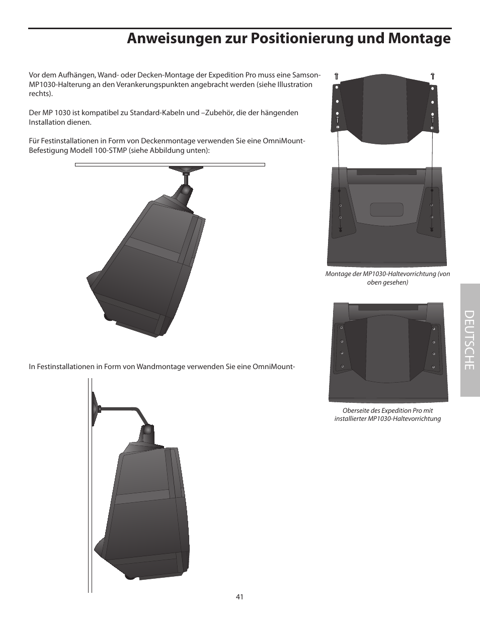 Anweisungen zur positionierung und montage, Deut sche | Samson XP100 User Manual | Page 43 / 60
