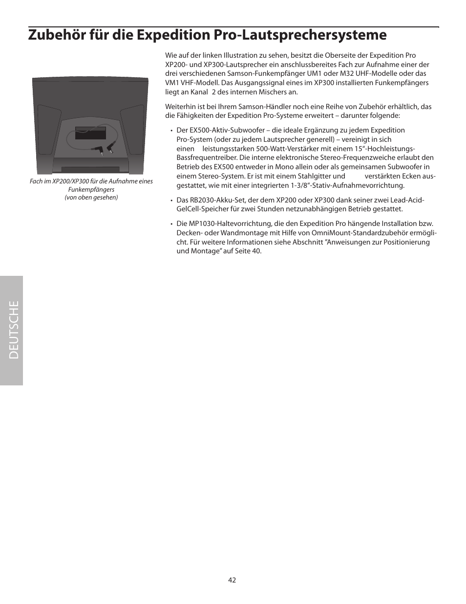 Zubehör für die expedition pro-lautsprechersysteme, Deut sche | Samson XP100 User Manual | Page 44 / 60
