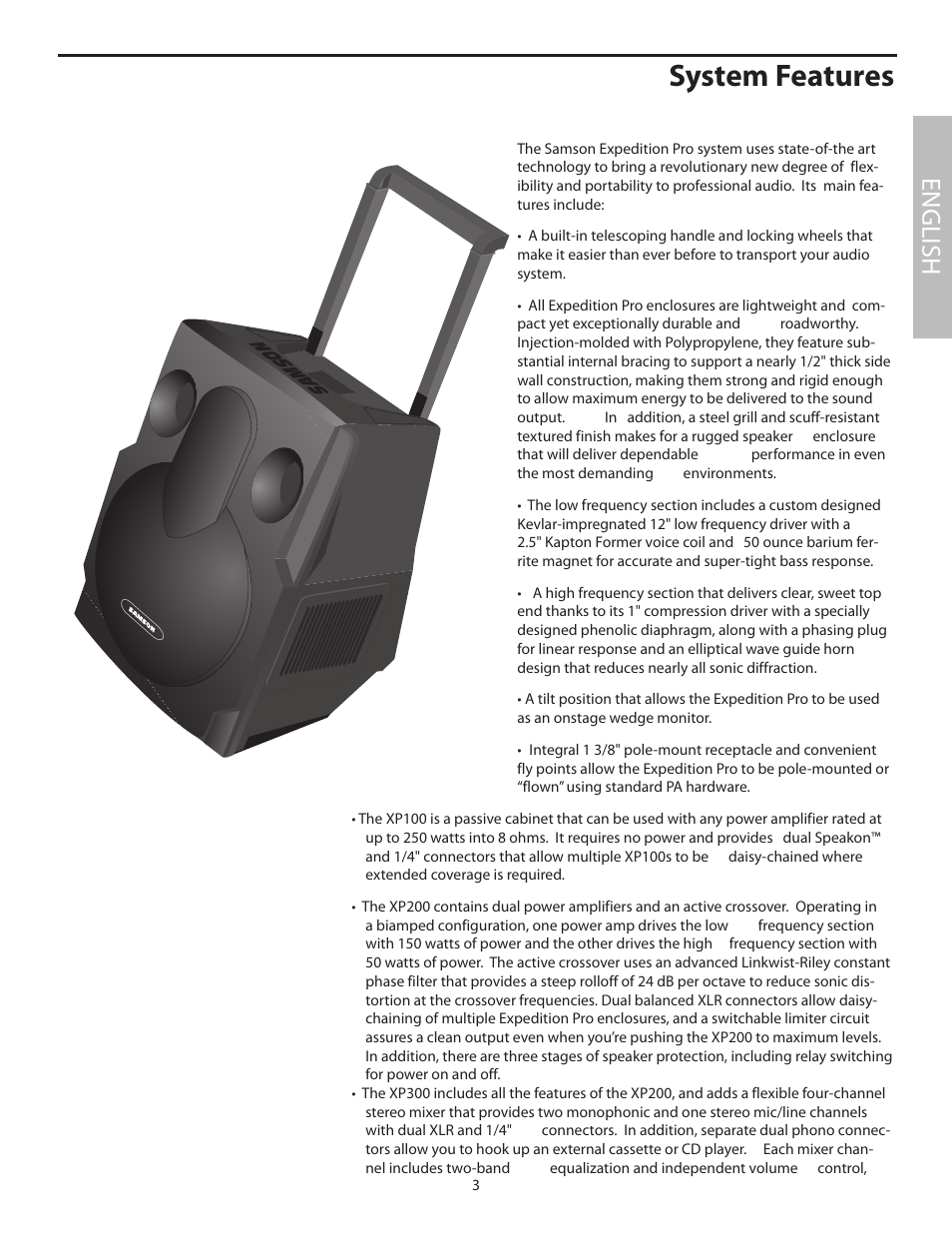 System features, English | Samson XP100 User Manual | Page 5 / 60
