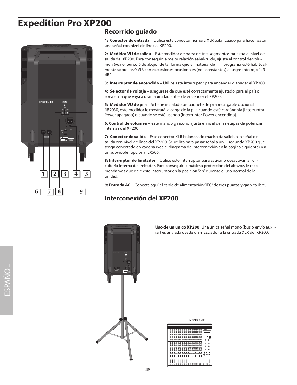 Expedition pro xp200, Esp añol, Recorrido guiado | Interconexión del xp200 | Samson XP100 User Manual | Page 50 / 60