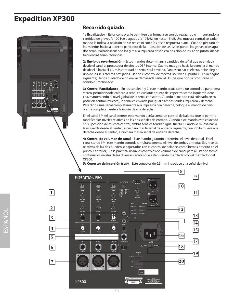 Expedition xp300, Esp añol, Recorrido guiado | Samson XP100 User Manual | Page 52 / 60