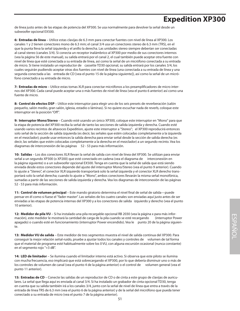 Expedition xp300, Esp añol | Samson XP100 User Manual | Page 53 / 60