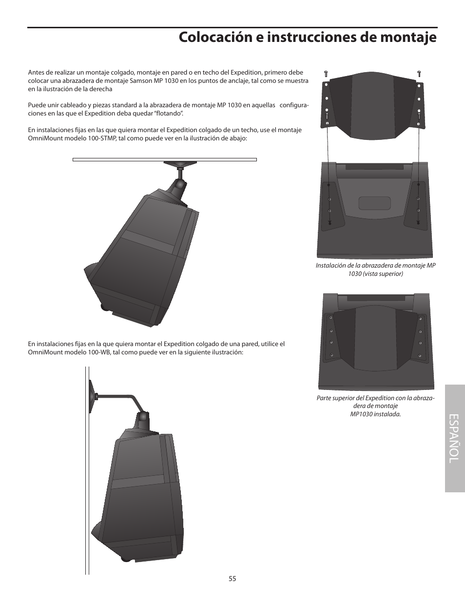 Colocación e instrucciones de montaje, Esp añol | Samson XP100 User Manual | Page 57 / 60