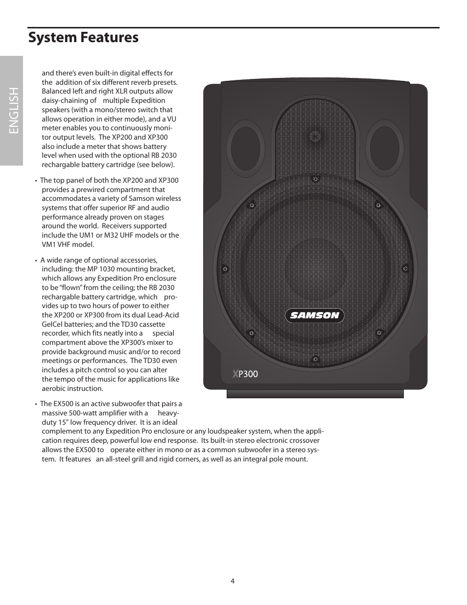 System features, English | Samson XP100 User Manual | Page 6 / 60