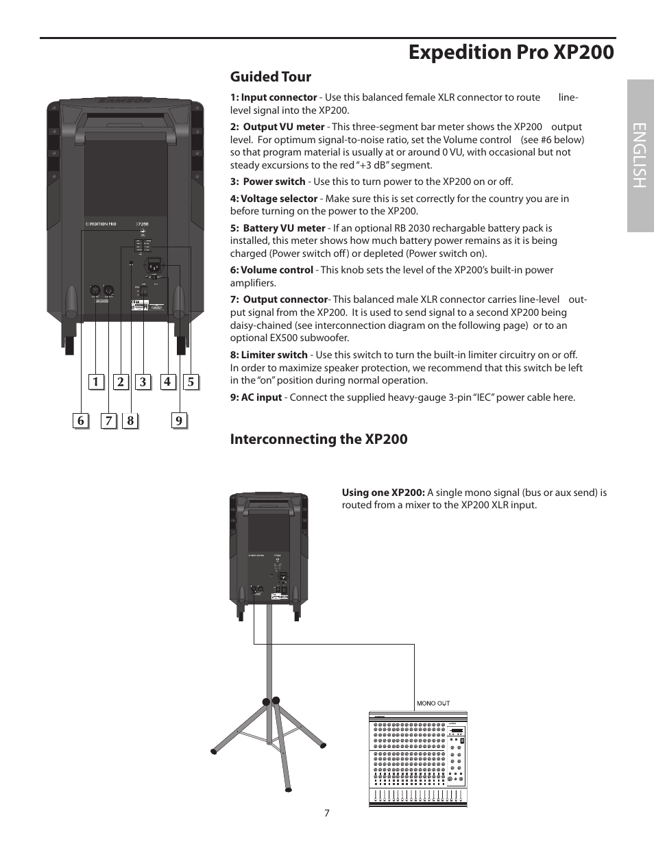 Expedition pro xp200, English, Guided tour | Interconnecting the xp200 | Samson XP100 User Manual | Page 9 / 60