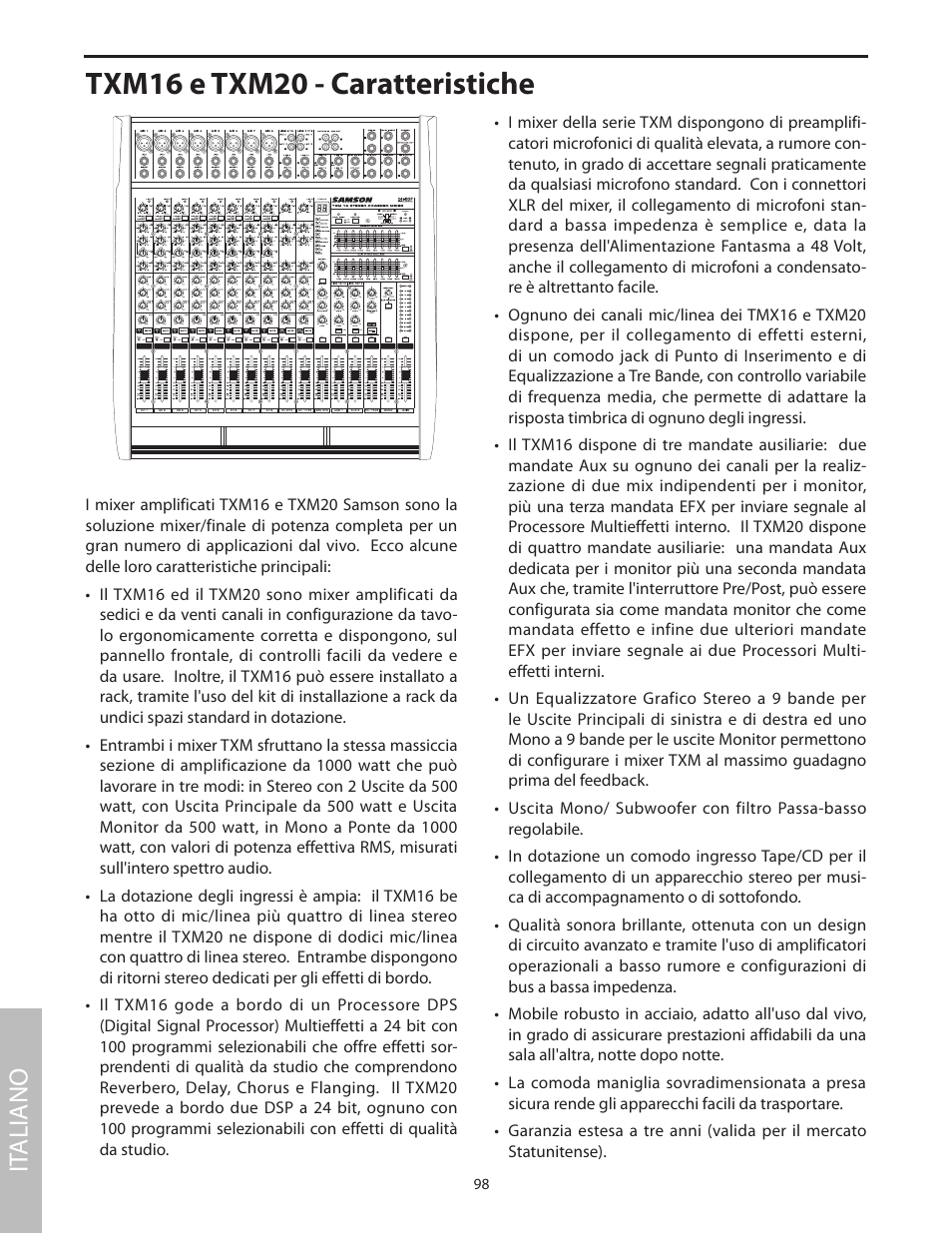 Txm16 e txm20 - caratteristiche, It aliano | Samson Txm16 User Manual | Page 102 / 132